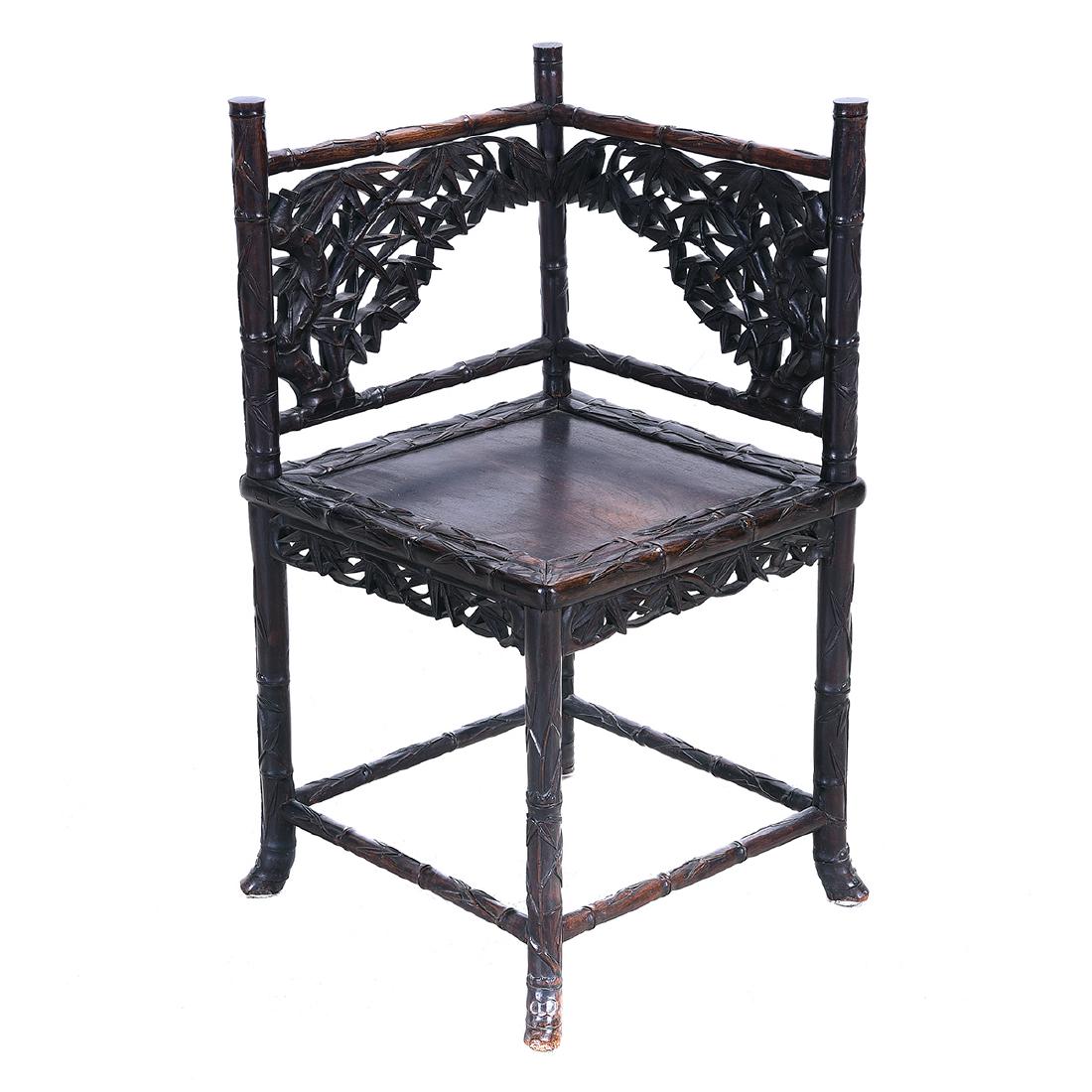 Rosewood Bamboo Motif Corner Armchair, Early 20th (1 of 5)