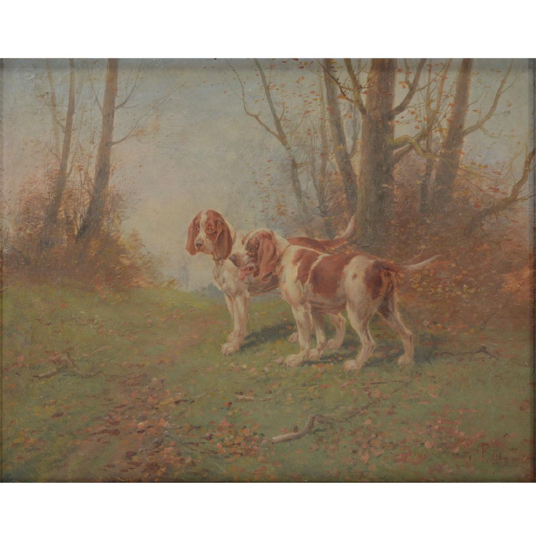 Eugene Petit "Two Spaniels" oil on canvas, French Art (1 of 5)