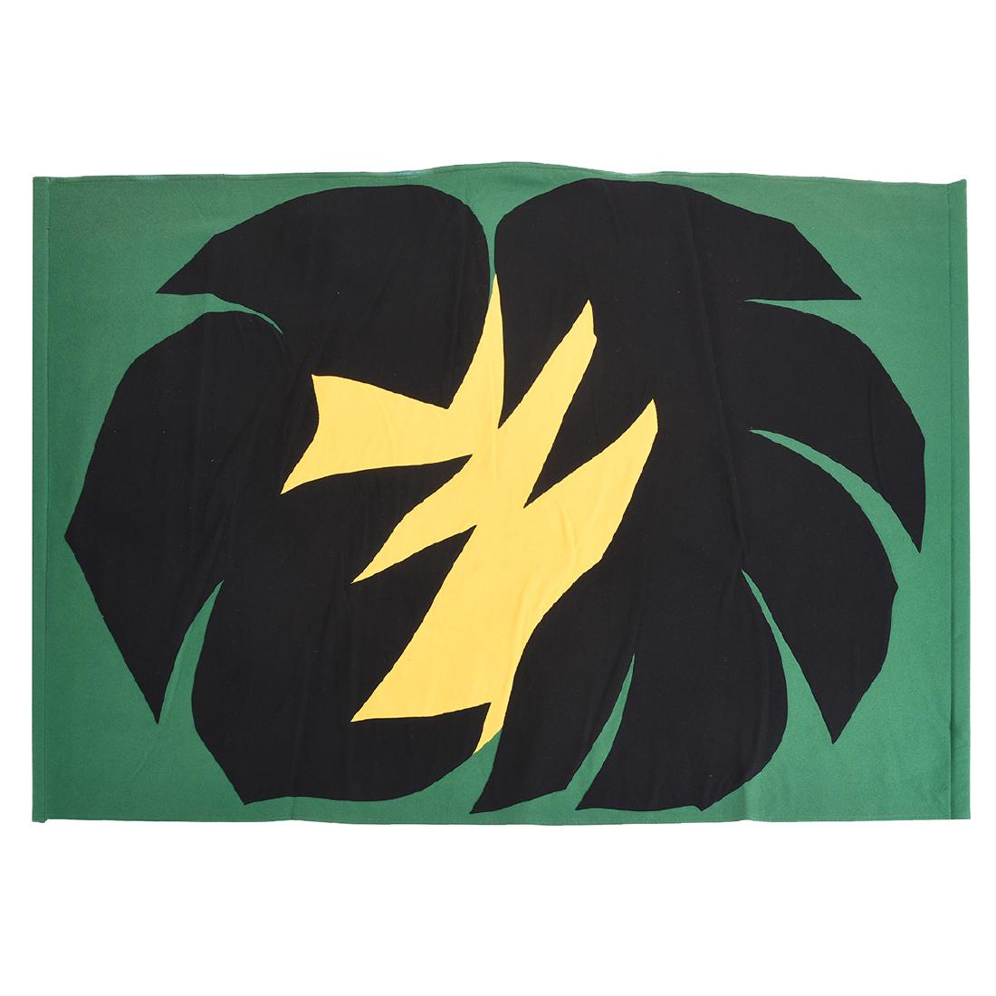 Jack Youngerman "Green Argosy" felt banner: JACK YOUNGERMAN (American born 1926) "Green Argosy" Felt banner. 84 x 56 1/4 inches. Signed and titled verso dated 1966 "Betsy Ross Flag and banner Co. Inc" label affixed verso ed. 20 (museum deaccess
