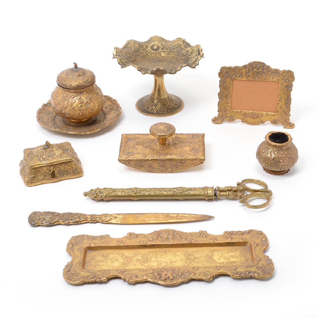 Lot of Renaissance Style Gilt Brass Desk Table Articles (1 of 10)