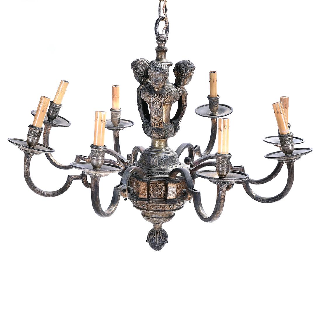 Louis XV Style Eight Light Brass Chandelier with Cherub (1 of 4)