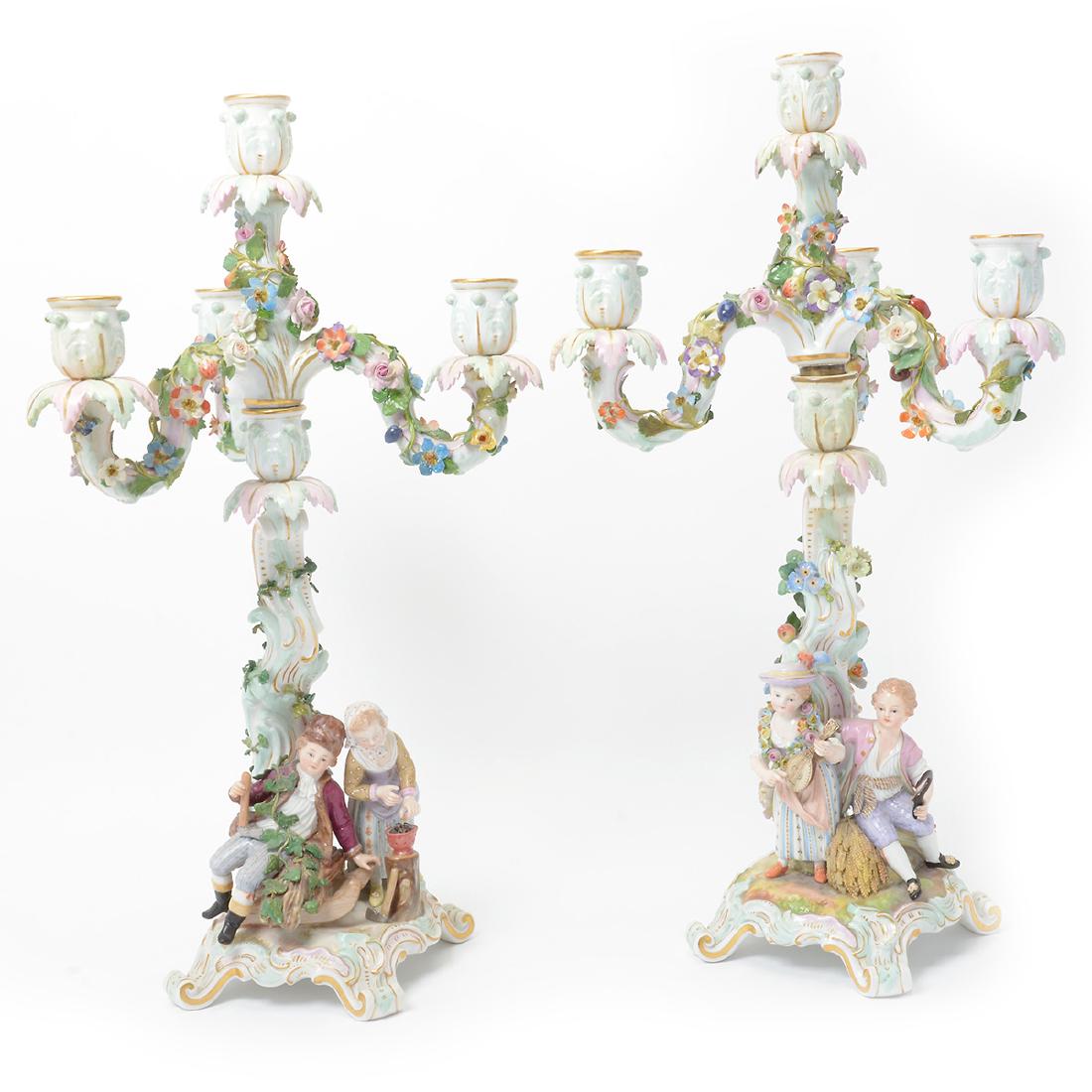 Pair of Meissen Four Light Candelabra with Courting (1 of 10)