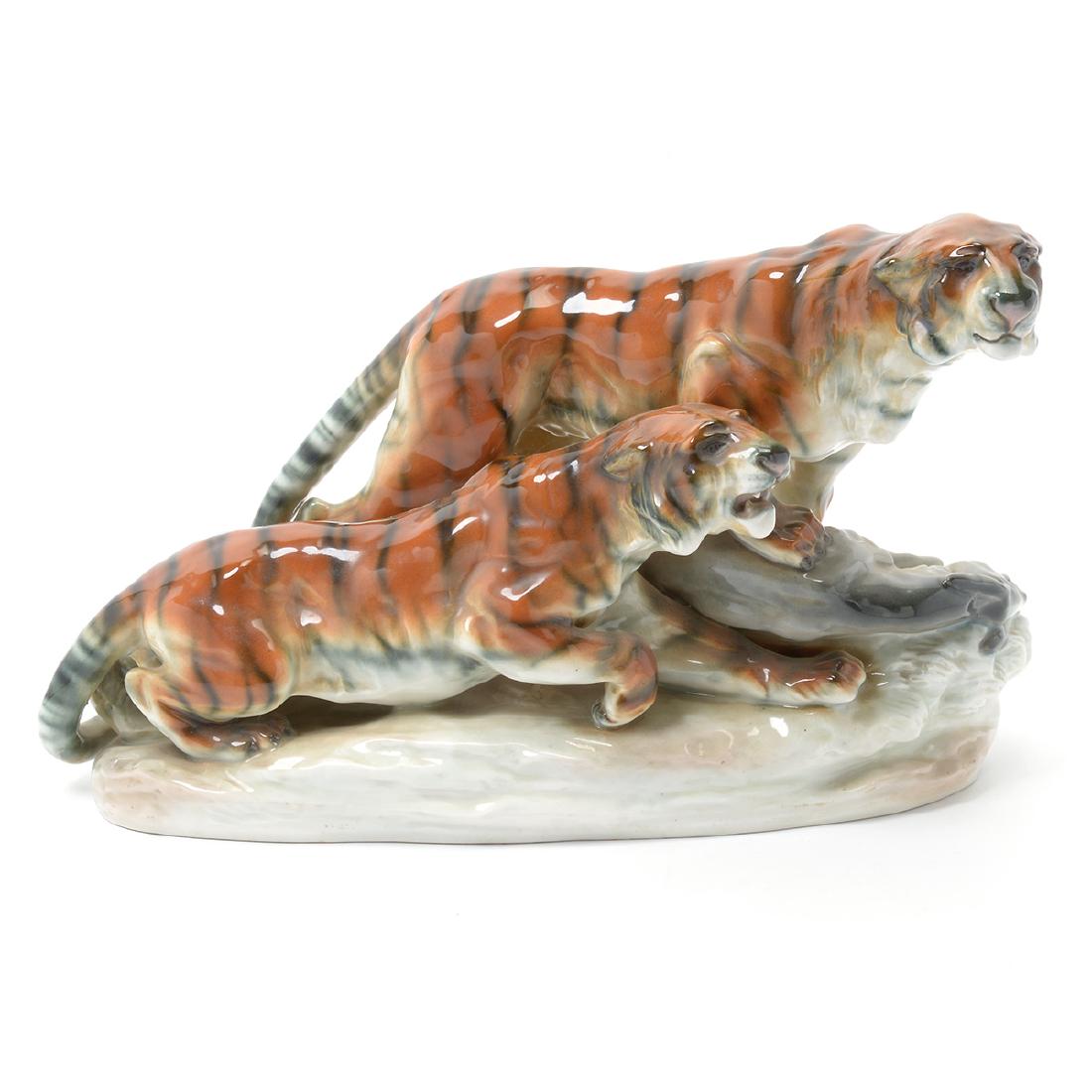 Austrian Amphora Porcelain Figure of Two Tigers (1 of 6)