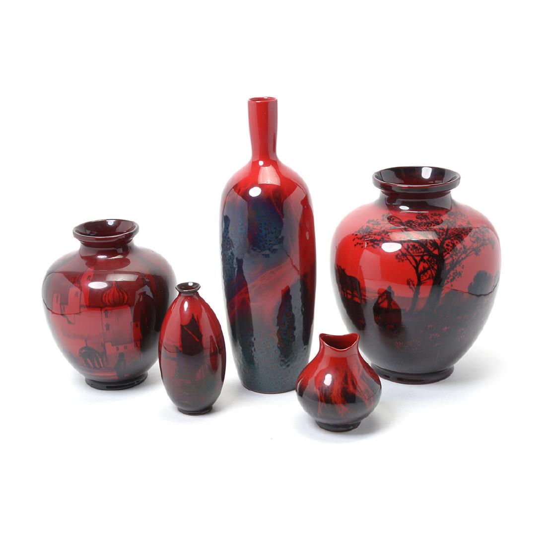Five Royal Doulton Flambe Red and Black Vases (1 of 10)