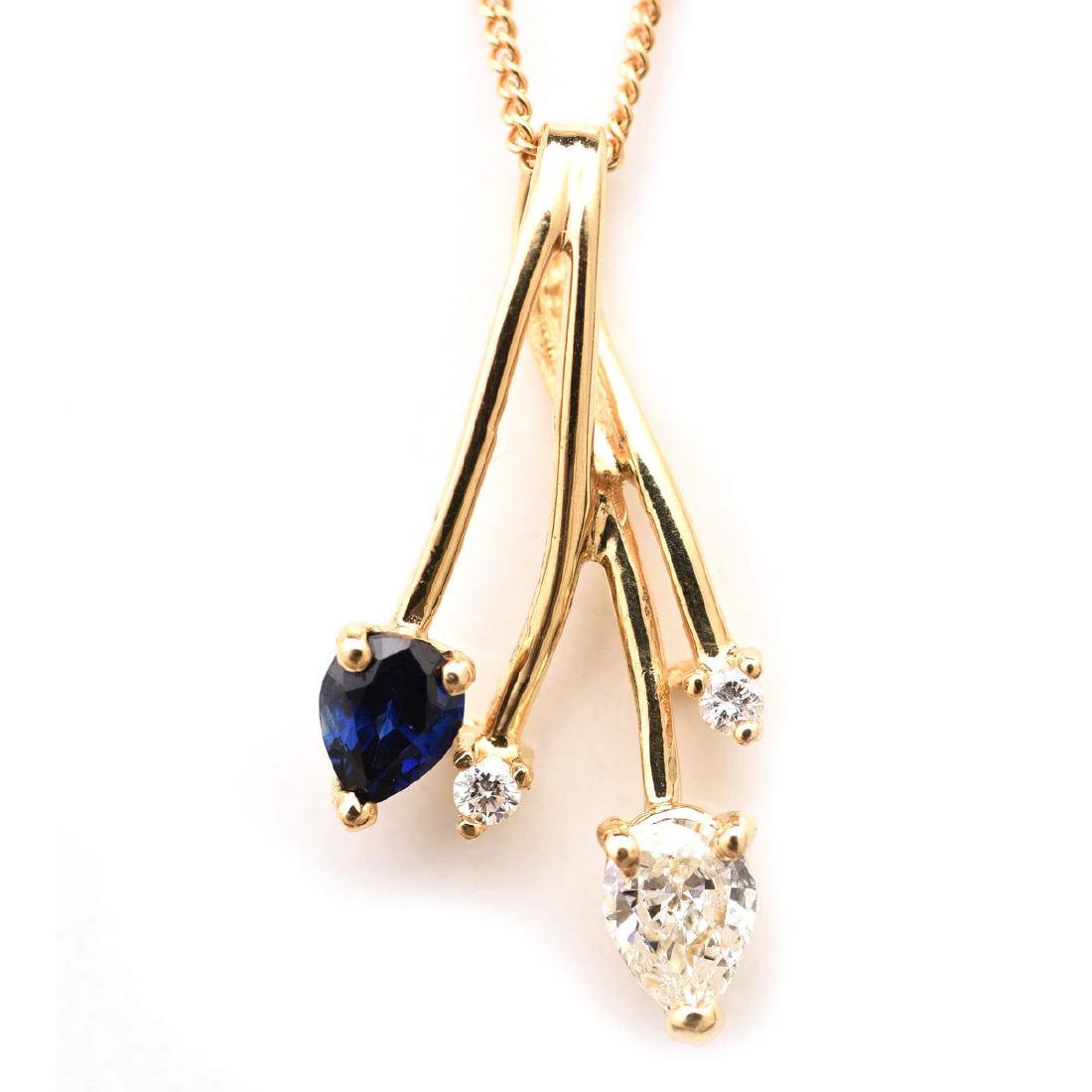 Diamond, Sapphire, 14k Yellow Gold Necklace. (1 of 4)