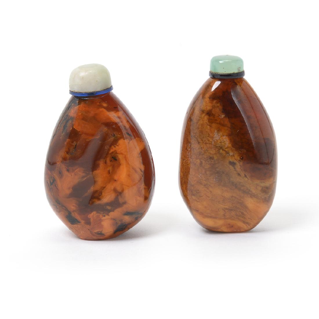 Two Pebble Form Root Amber Snuff Bottles, 19th C (1 of 8)