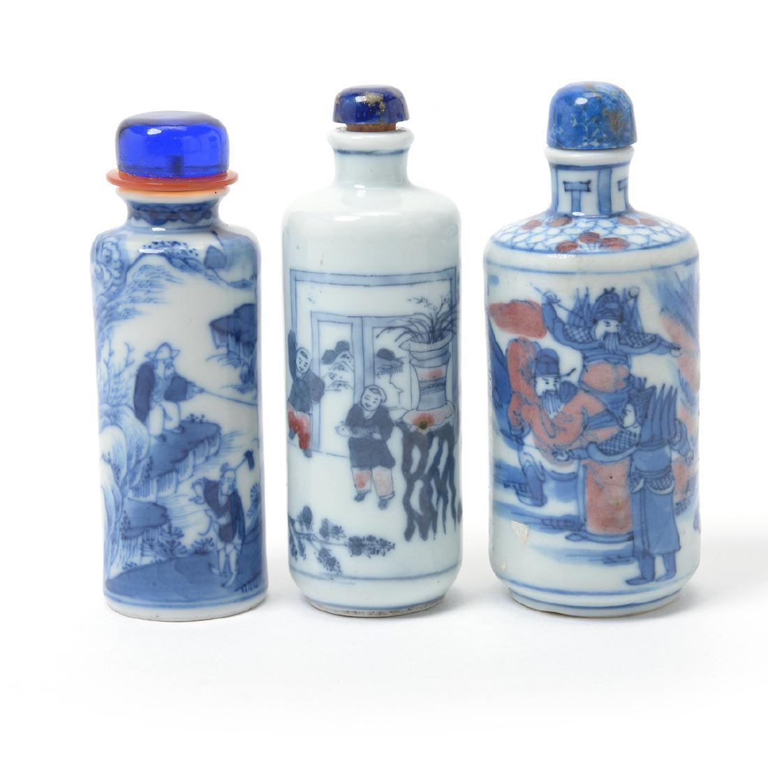 Three Underglaze Blue Porcelain Snuff Bottles, 19th C (1 of 10)
