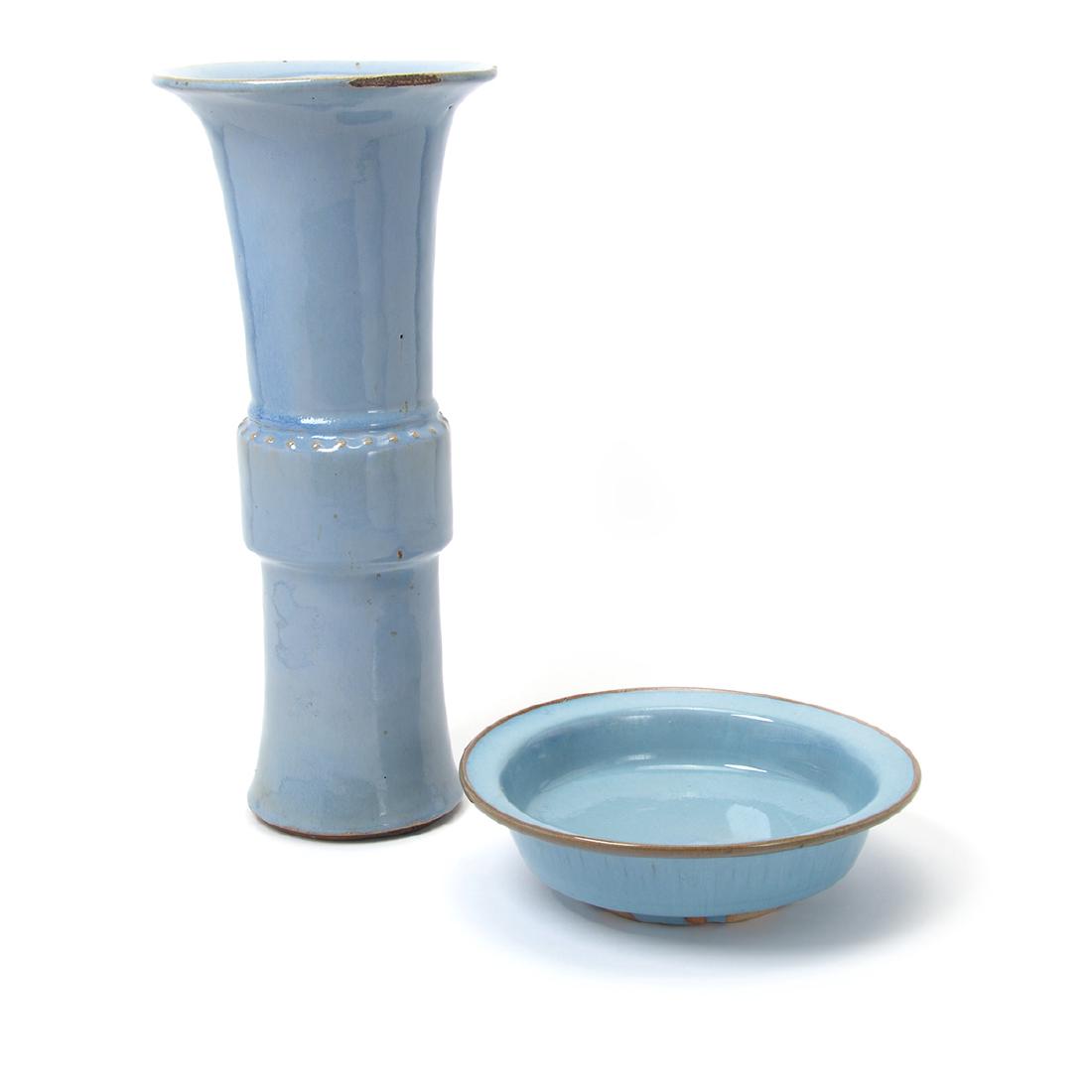 Two Sky Blue Glazed Stoneware Vessels, 19th Century (1 of 8)