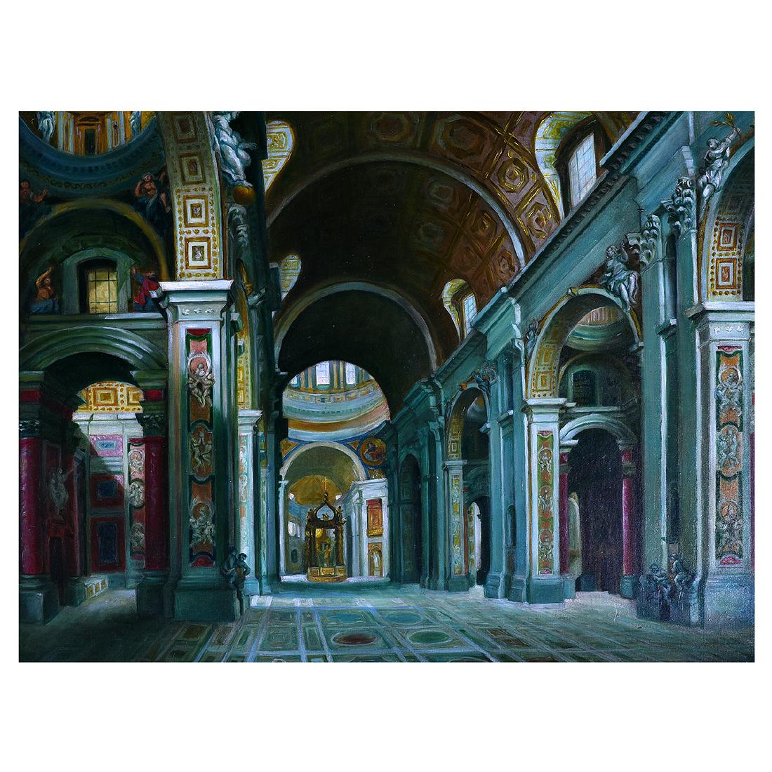 Continental School "Basilica Interior" oil on canvas (1 of 5)