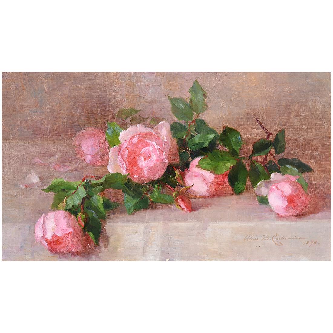 Alice B. Chittenden "Still Life of Pink Roses" oil on (1 of 5)