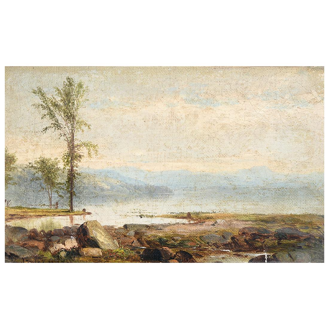James McDougal Hart "Shore Scene with single tree" oil (1 of 4)