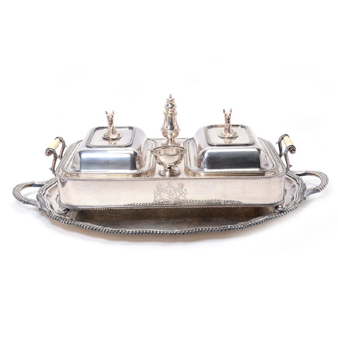 Sheffield Plated Tray, Bain Marie Warming Dish and (1 of 10)