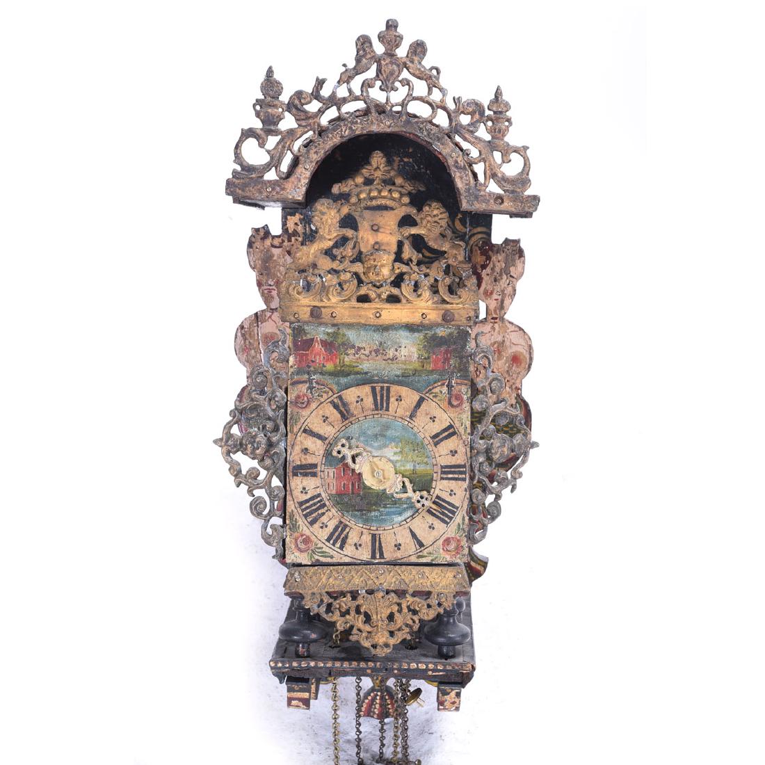 Friesian Painted Wood and Brass Wall Clock, with (1 of 7)