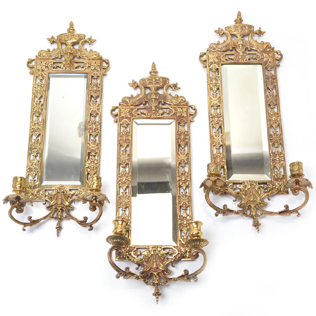 Three Renaissance Revival Brass Mirrored 2 Light (1 of 4)