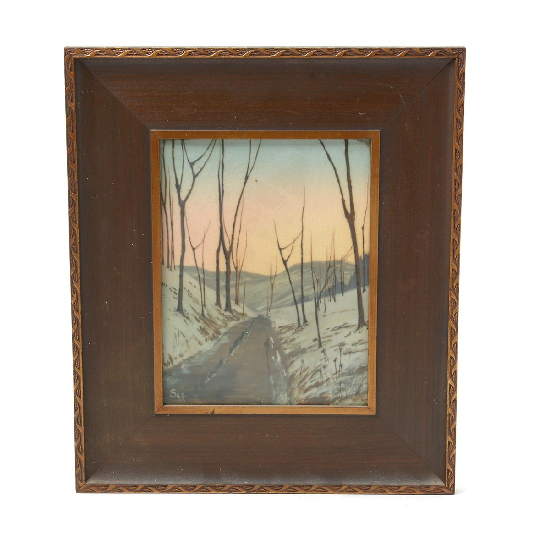 Rookwood Vellum Glazed Plaque, Winter Road Landscape, (1 of 6)