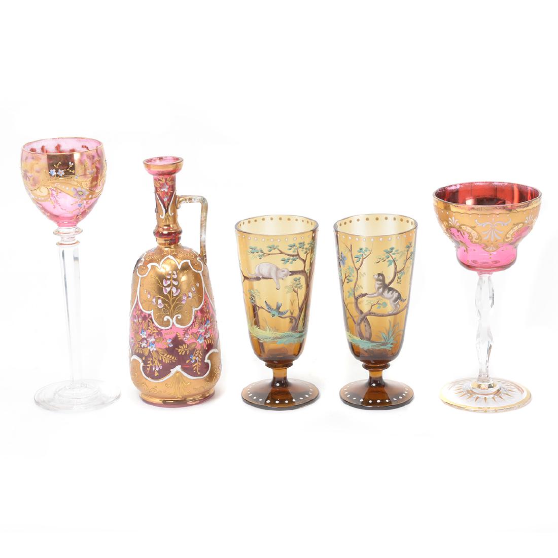 Twenty Bohemian Glass Stemware, Most with Painted (1 of 4)