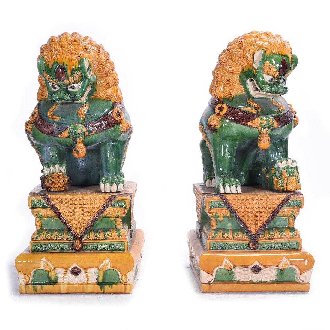 Pair of Massive Glazed Ceramic Guardian Lions (1 of 9)