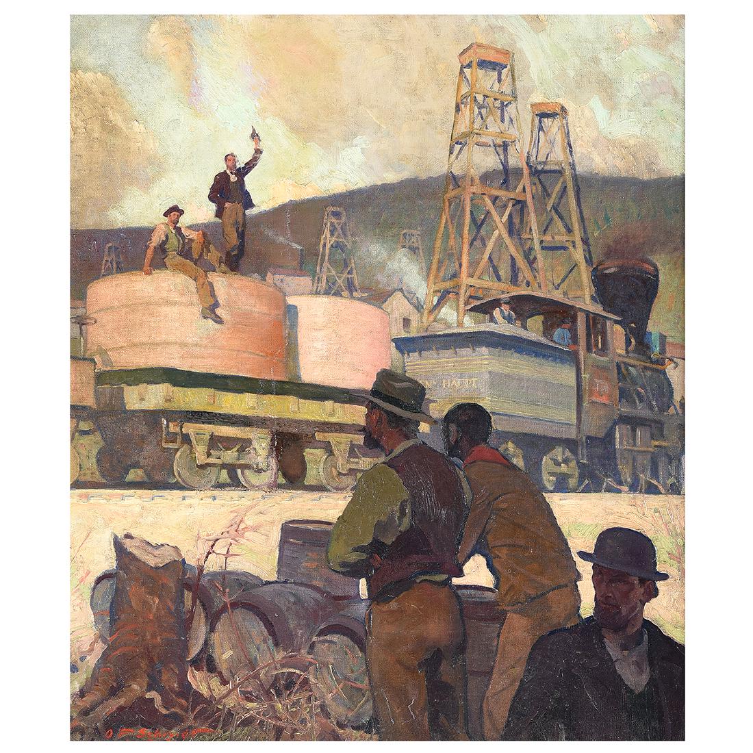 Oscar Frederick Schmidt "Railroad Workers" oil on (1 of 5)
