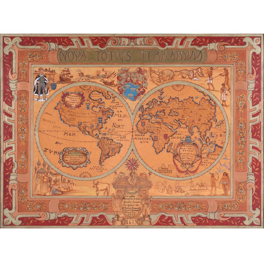 European School 20th century copy of a 1613 map painted (1 of 6)