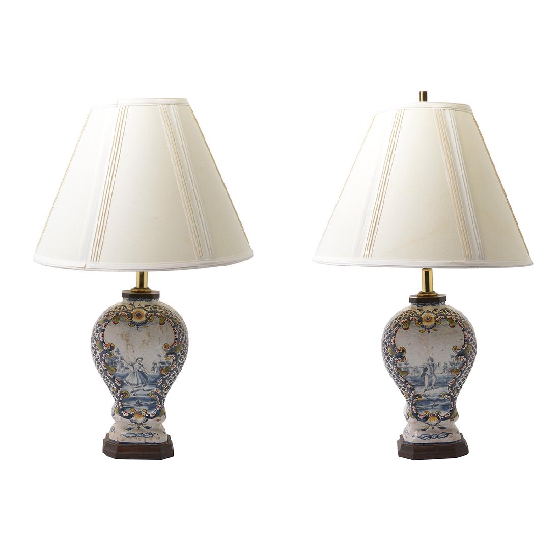 Pair of Delft Ware Jars Mounted as Lamps (1 of 9)