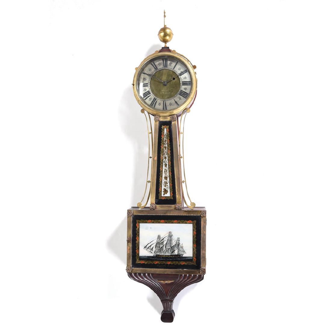 New England Banjo Clock, Inlaid with Gilt Eglomise (1 of 6)