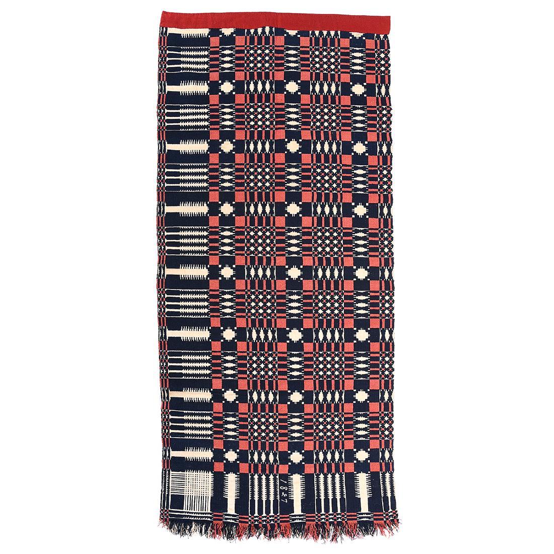 American Blue and White Wool Coverlet, Signed 1827 (1 of 6)