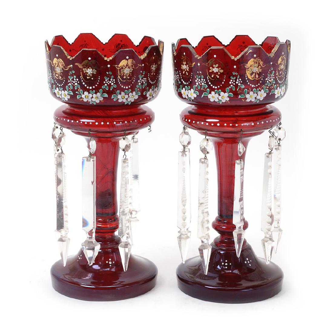 Pair of Bohemian Cranberry Lustres (1 of 6)