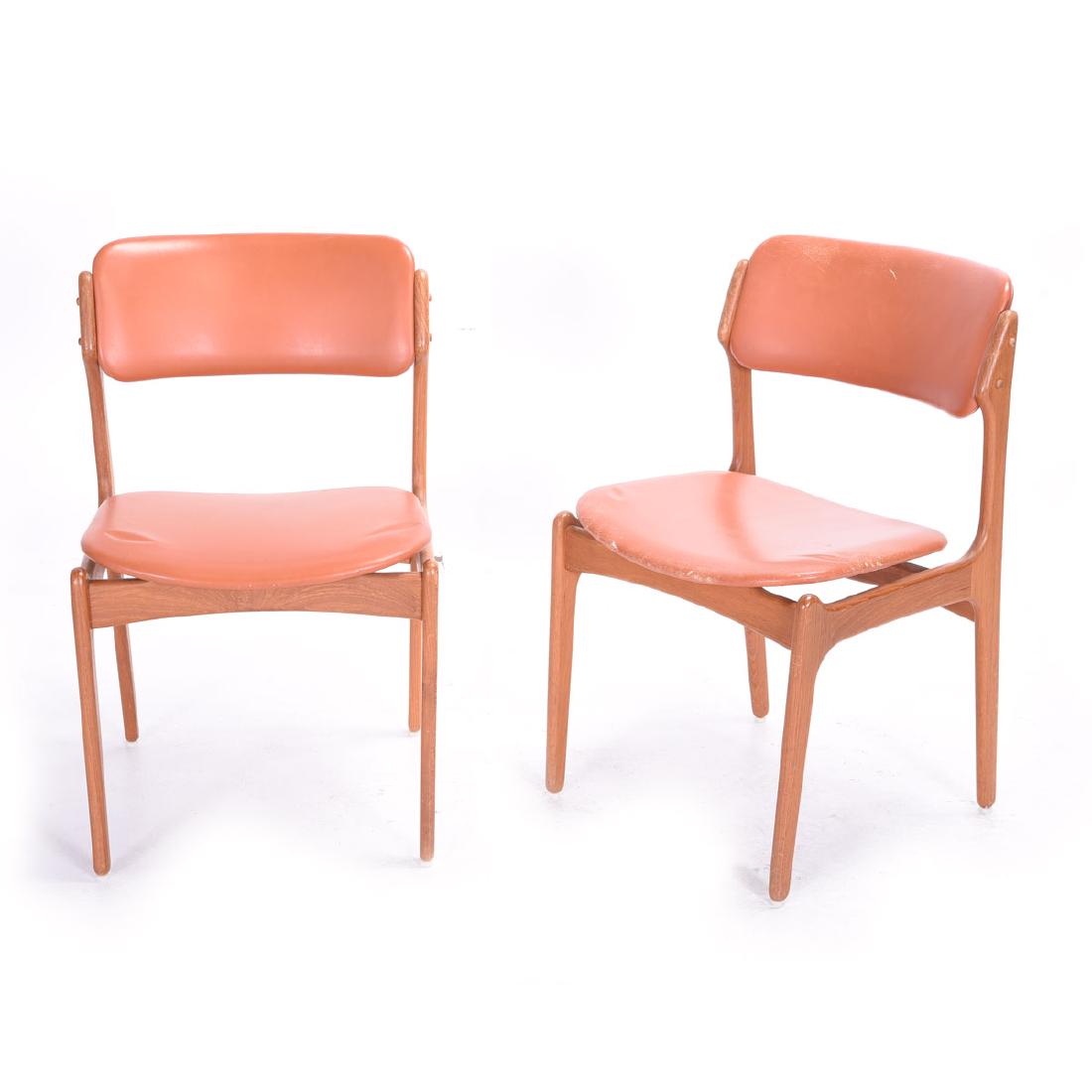 Four Erick Buck (1923-1982) for Domus Danica Red Vinyl: Four Erick Buck (1923-1982) for Domus Danica Red Vinyl Upholstered Dining Chairs {Dimensions 31 1/2 x 19 x 18 inches}