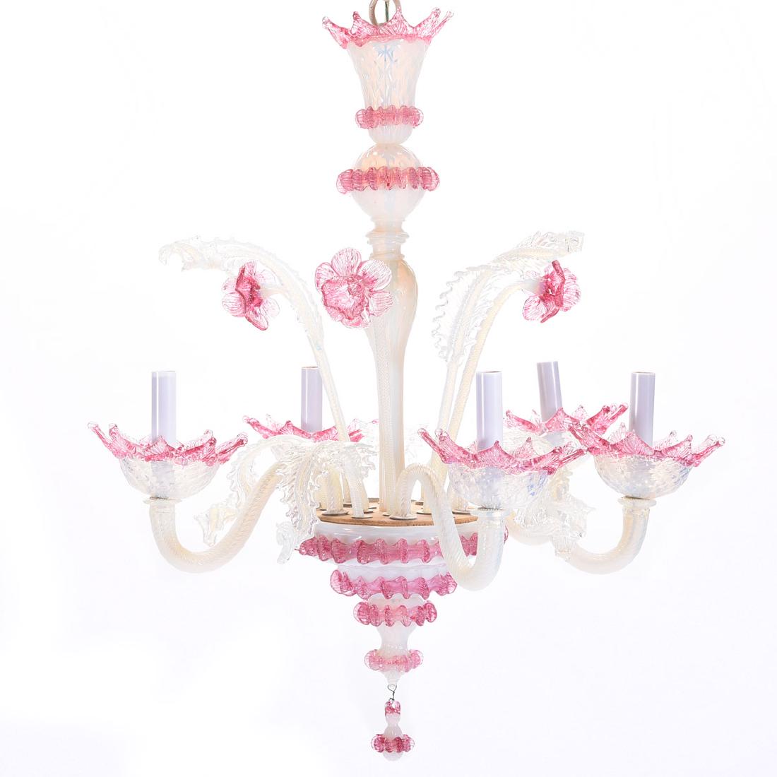 Murano Pink Opalescent Six Light Chandelier (1 of 4)