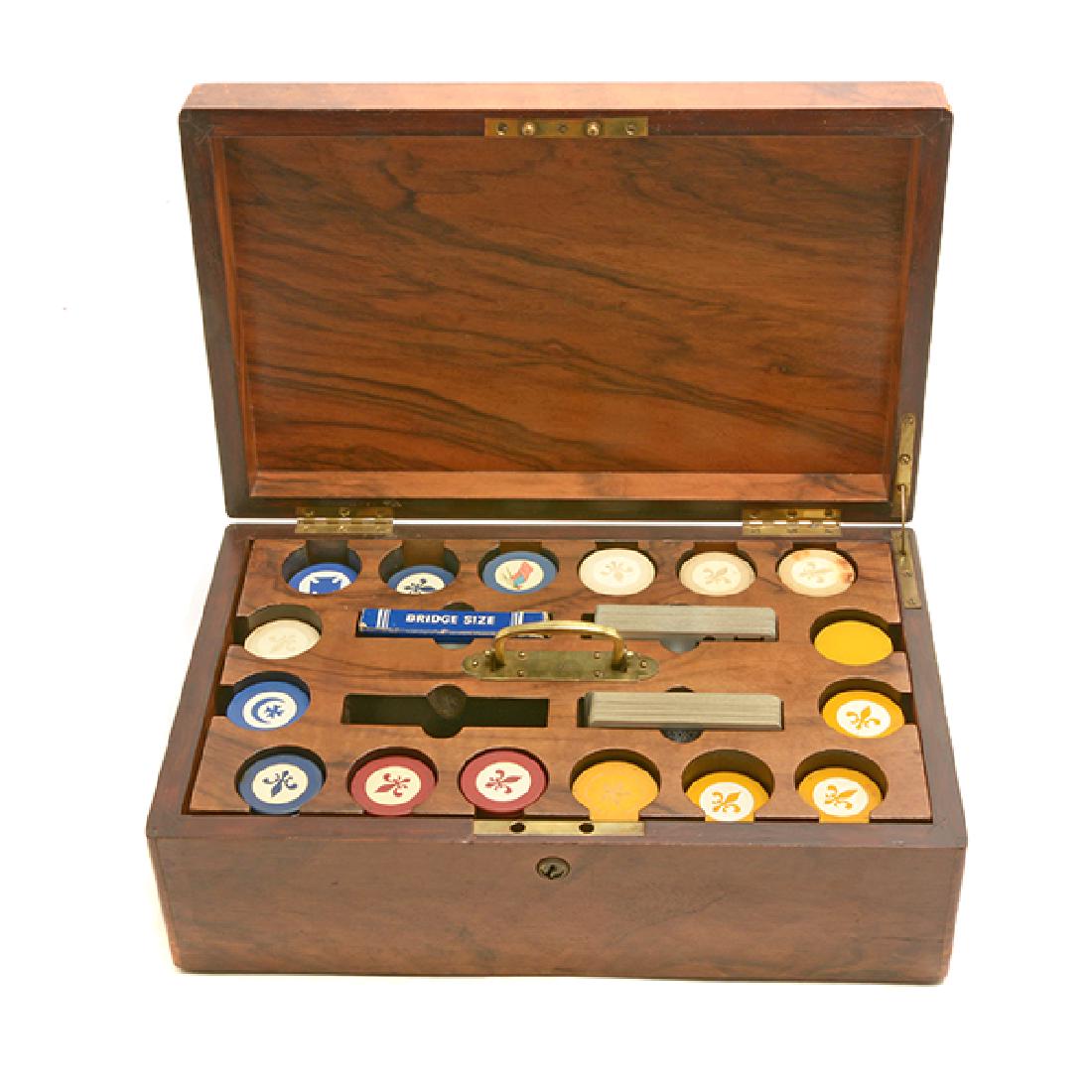 English Edwardian Poker Chip Set in Wood Case (1 of 4)