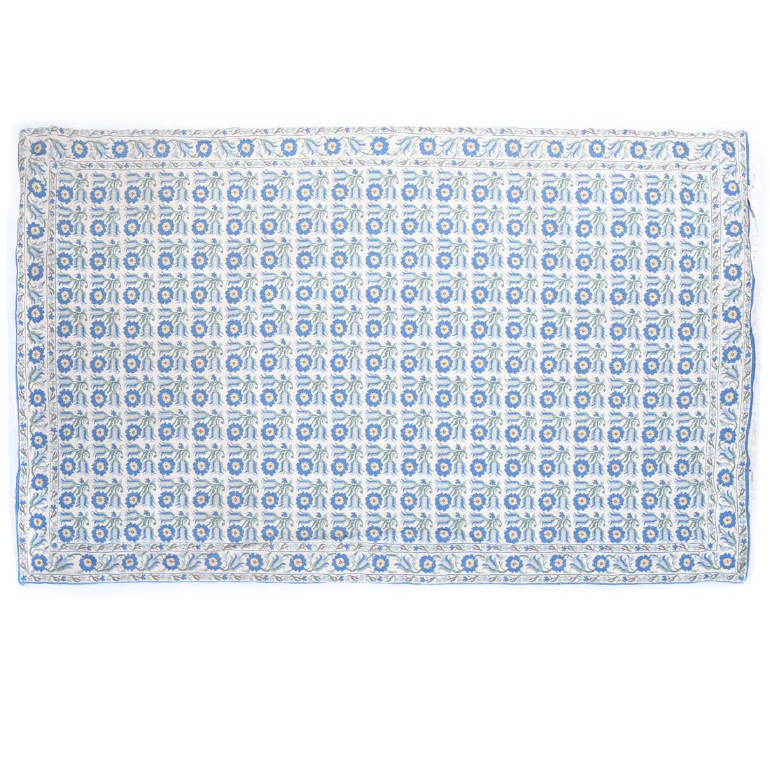 Large Needle Point Rug of Blue Flowers (1 of 4)