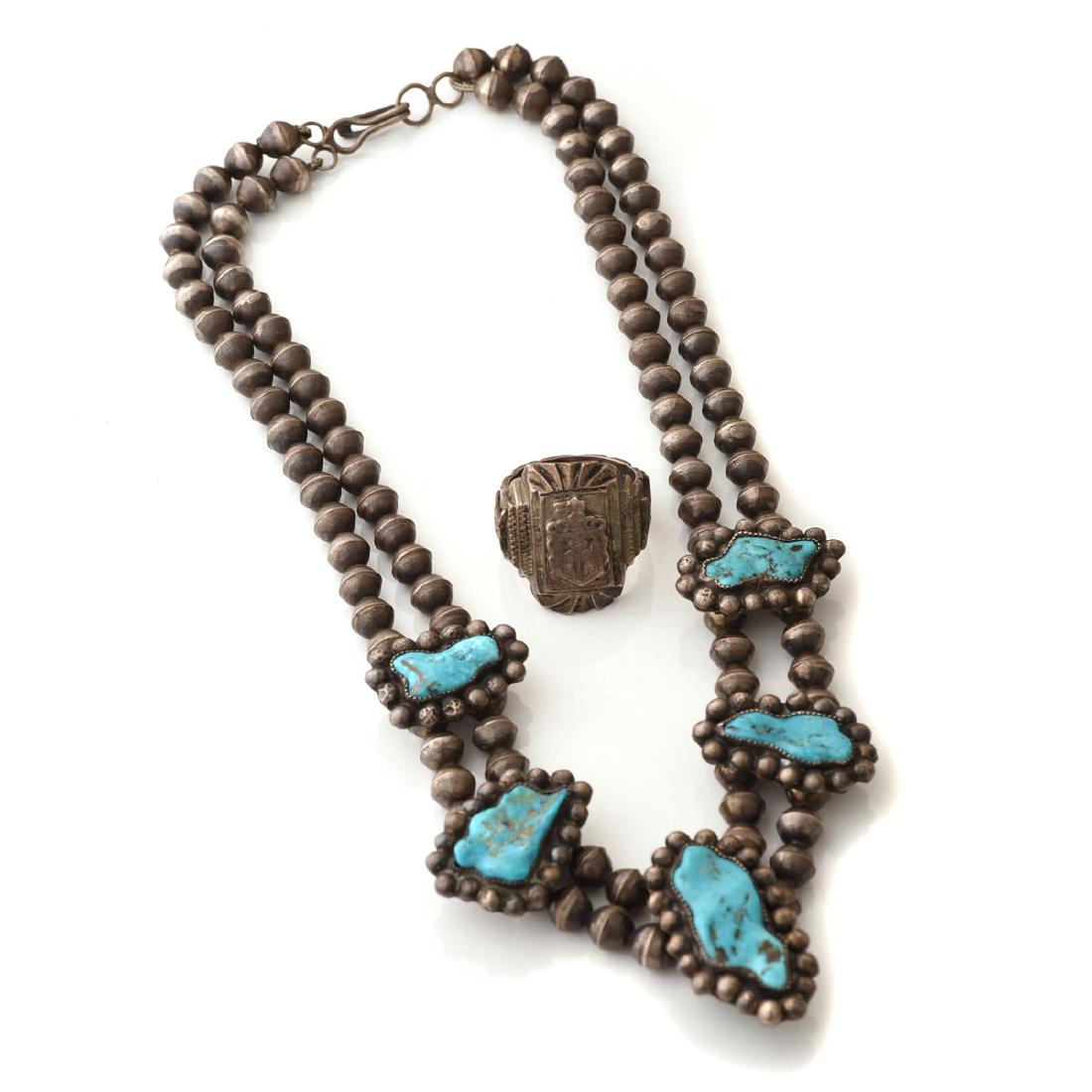 Native American Turquoise, Silver Necklace and Ring. (1 of 7)