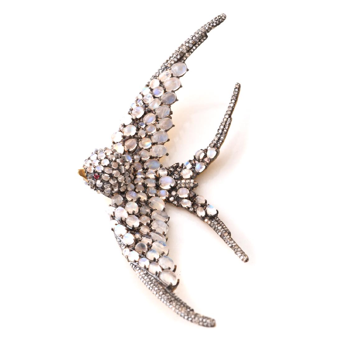 Moonstone, Diamond, Spinel, Silver-Gilt Swallow Pendant (1 of 4)