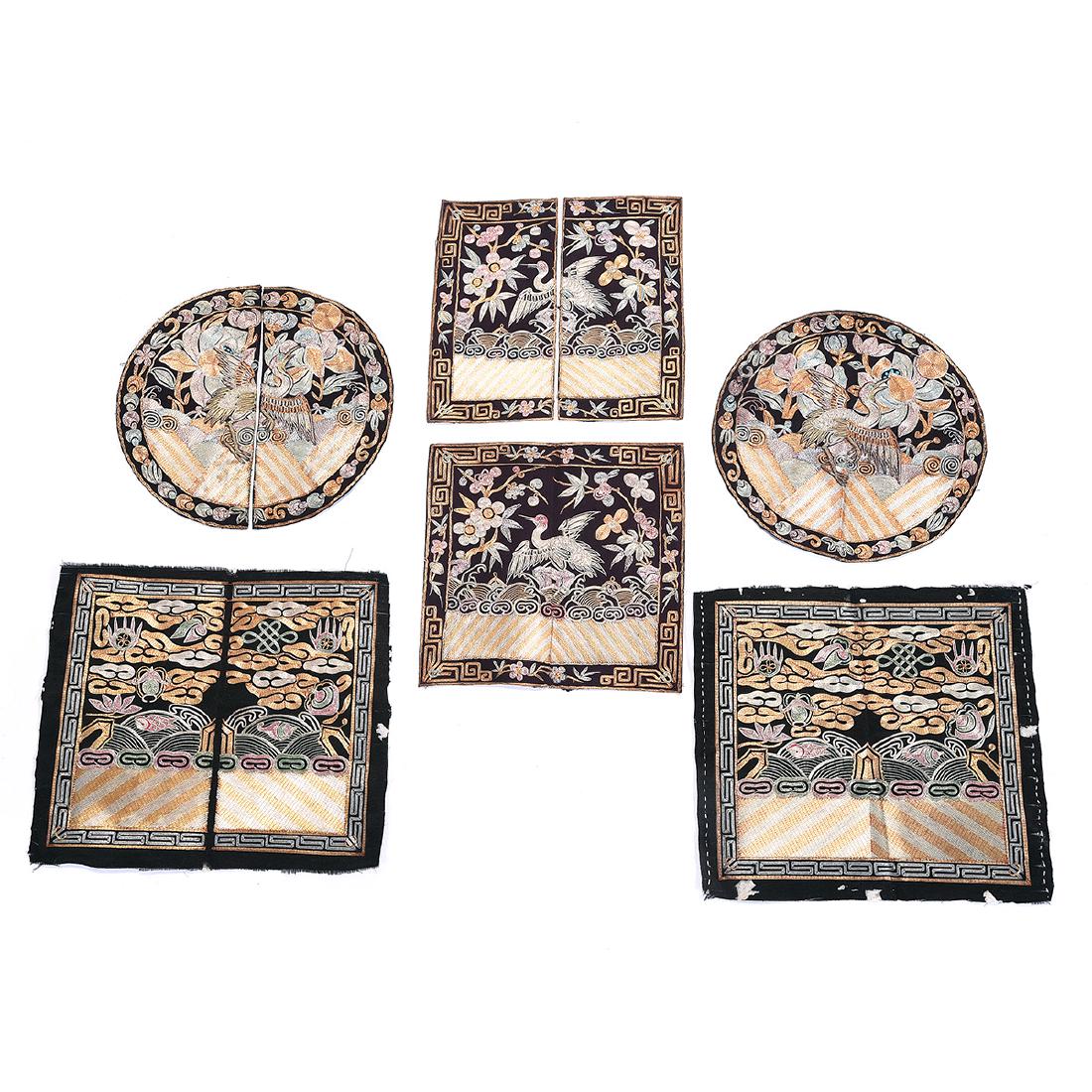 Three Pairs of Embroidered Silk Official's Rank Badges (1 of 5)