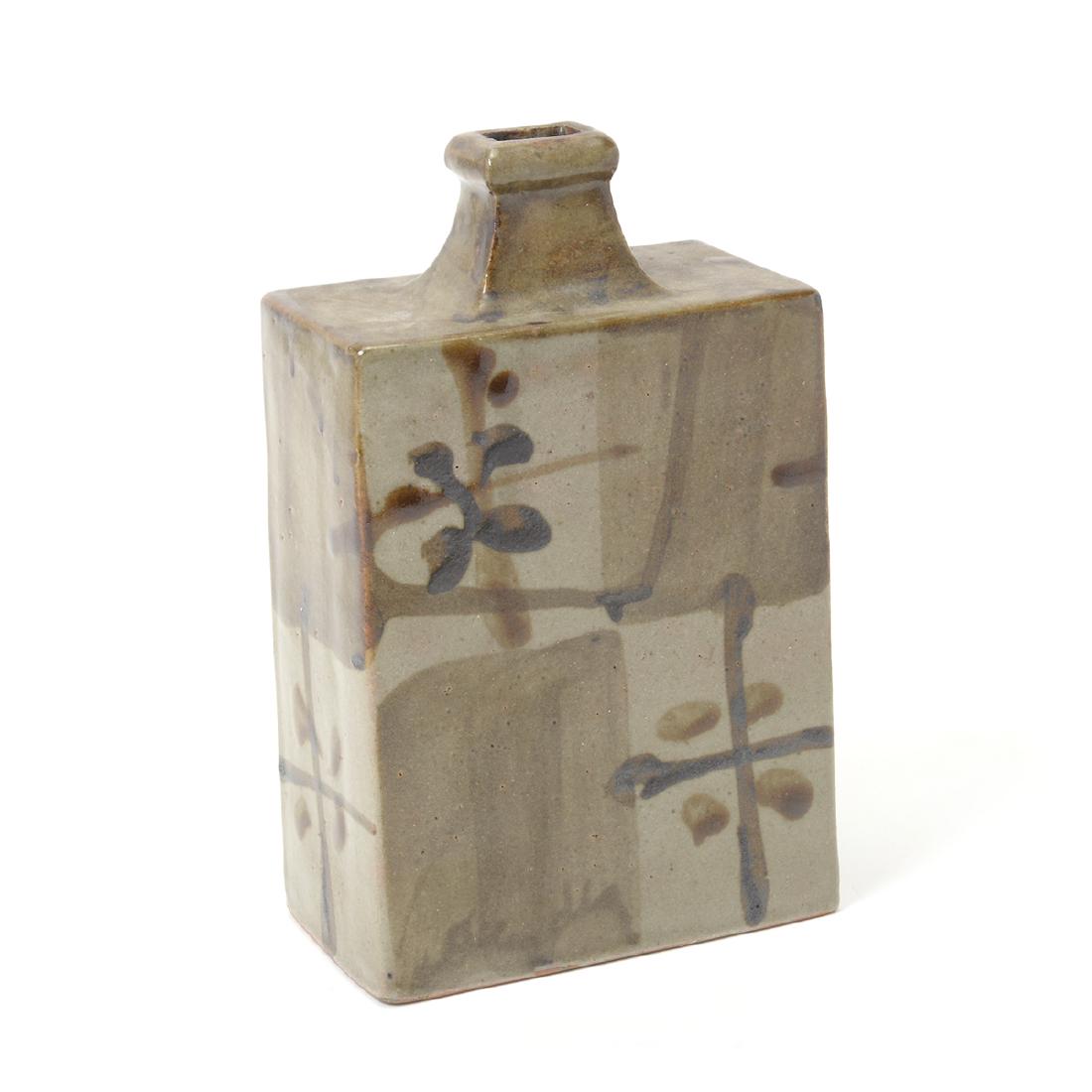 Japanese Glazed Ceramic Square Bottle Vase (1 of 7)