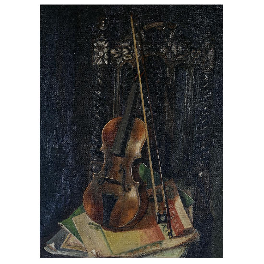 European School "Still Life with Violin" oil on canvas (1 of 5)
