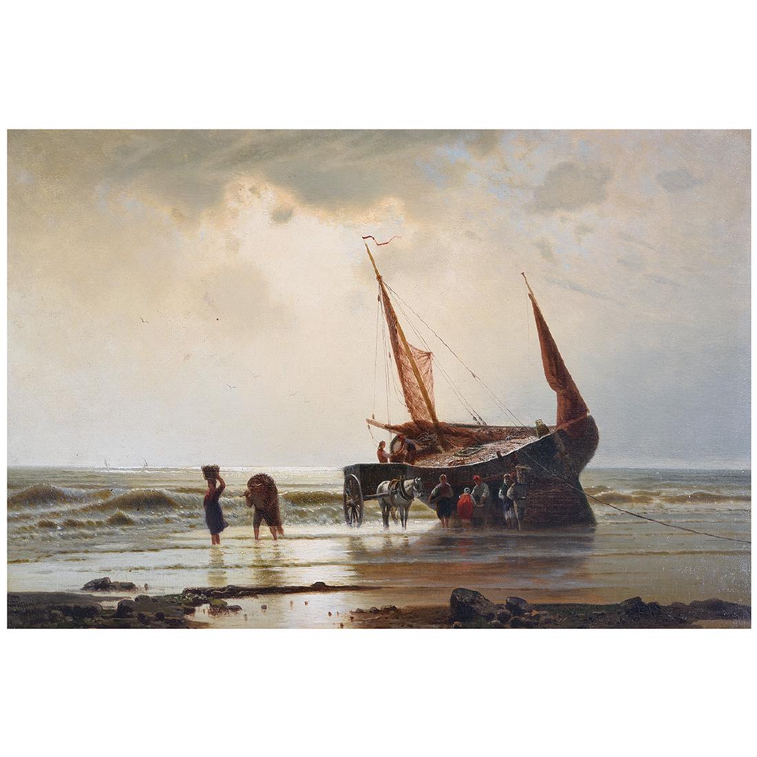 European School "Unloading the Catch" oil on canvas (1 of 5)