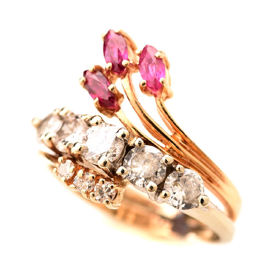 Diamond, Ruby, 14k Gold Ring. (1 of 4)