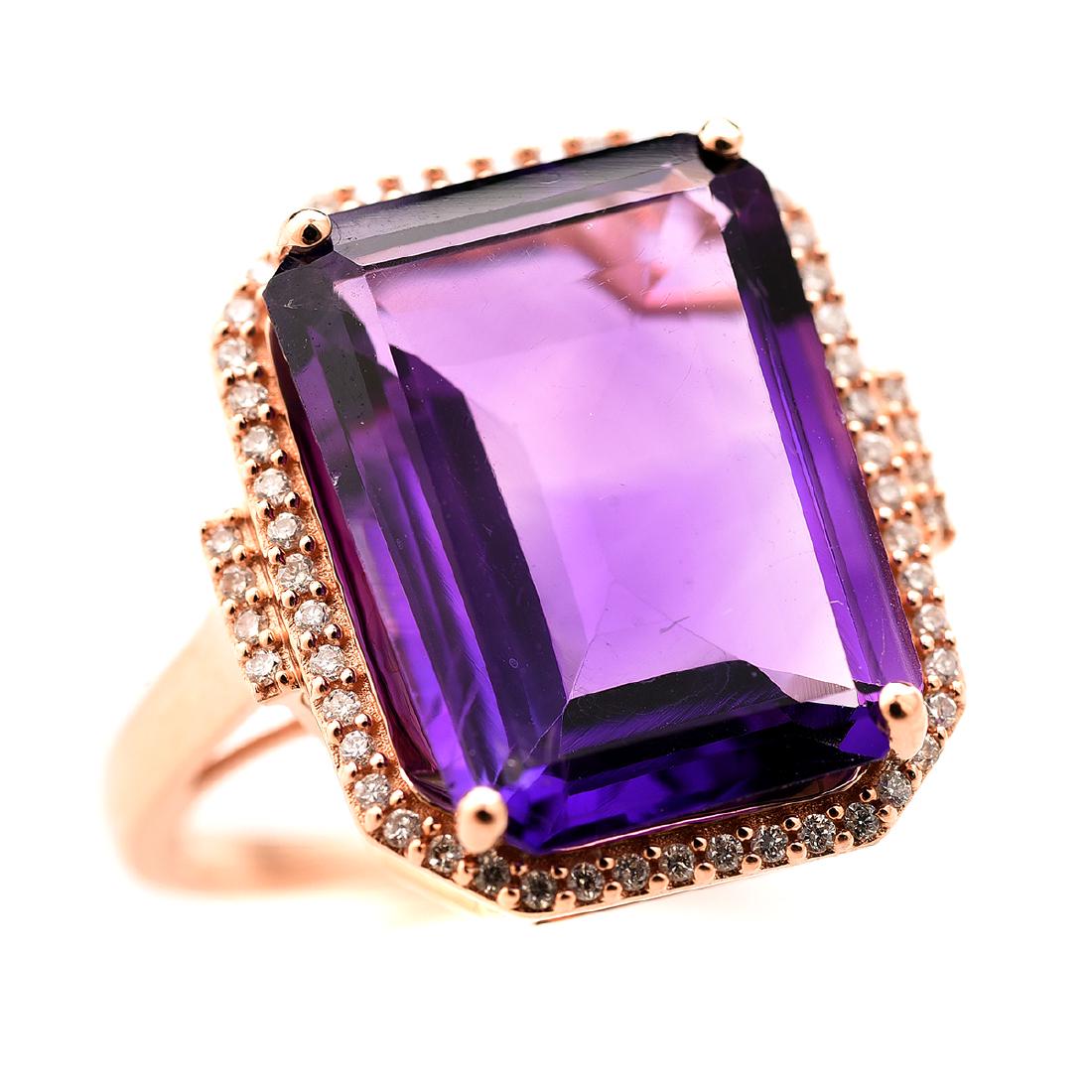 Amethyst, Diamond, 14k Rose Gold Ring. (1 of 4)