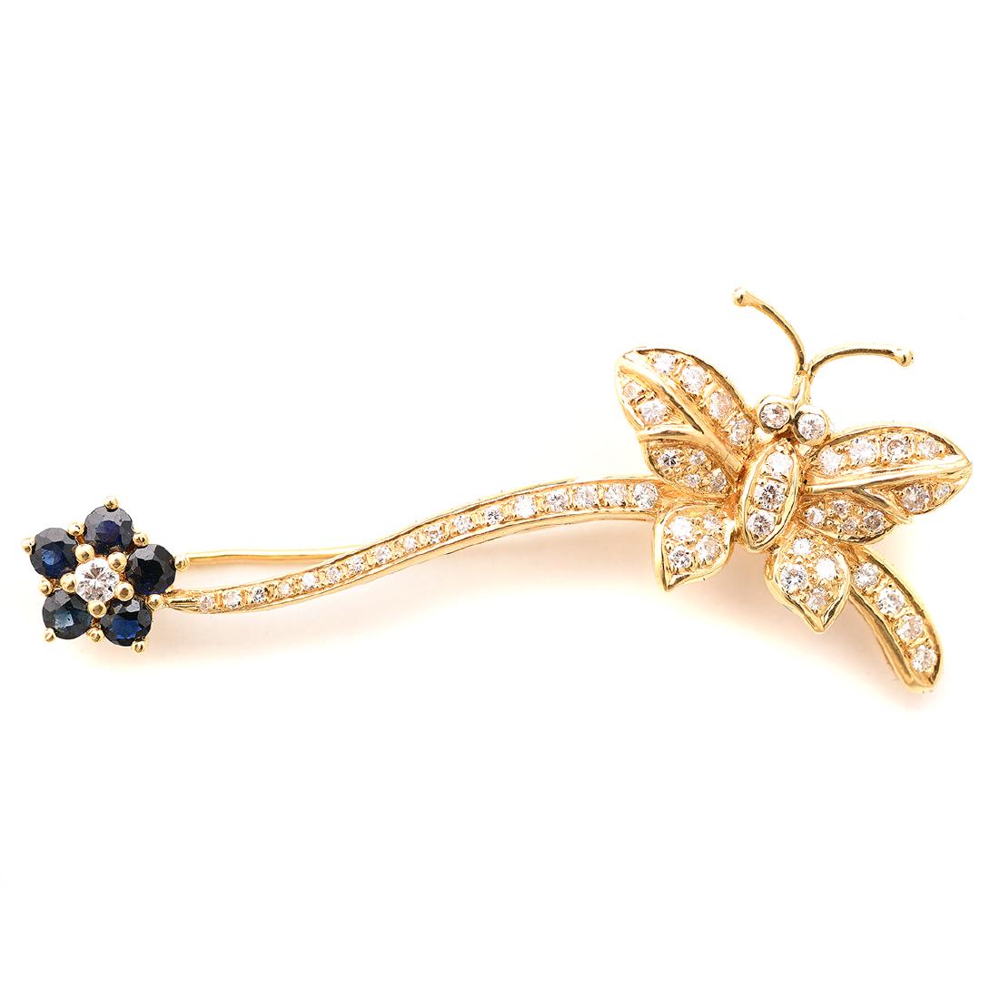 Diamond, Sapphire, 18k Yellow Gold Brooch. (1 of 4)