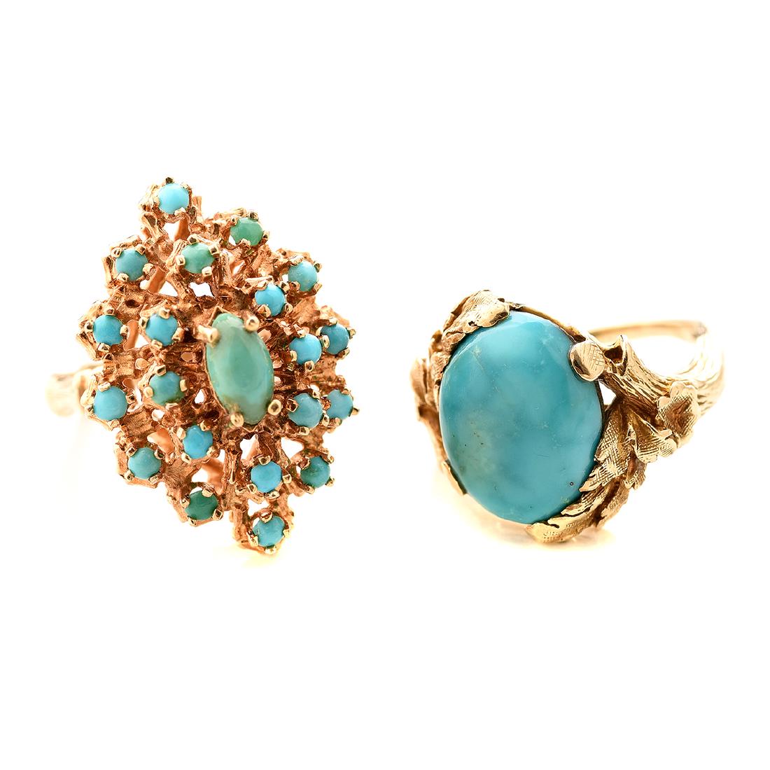 Collection of Two Turquoise, Turquoise Doublet, 14k (1 of 5)