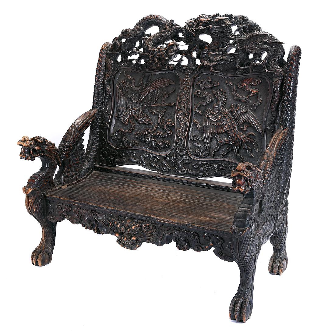 Japanese Export Carved Wood 'Dragon' Throne Chair (1 of 10)