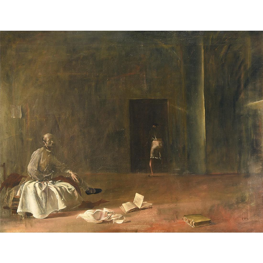 Italian School "Monk in an Interior" oil on canvas (1 of 5)