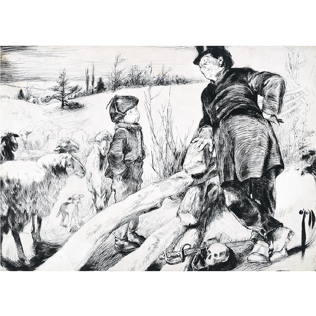 Rose O'Neill "Man and Child" mixed media drawing (1 of 7)