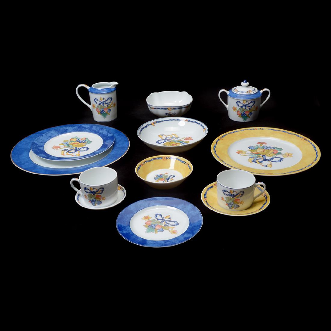 Bernardaud Limoges "Borghese" Porcelain Dinner Service: Bernardaud Limoges "Borghese" Porcelain Dinner Service. Comprised of twelve large dinner plates, ten luncheon plates, nine soup bowls, twelve butter plates, eight salad plates, six square bowls, cream