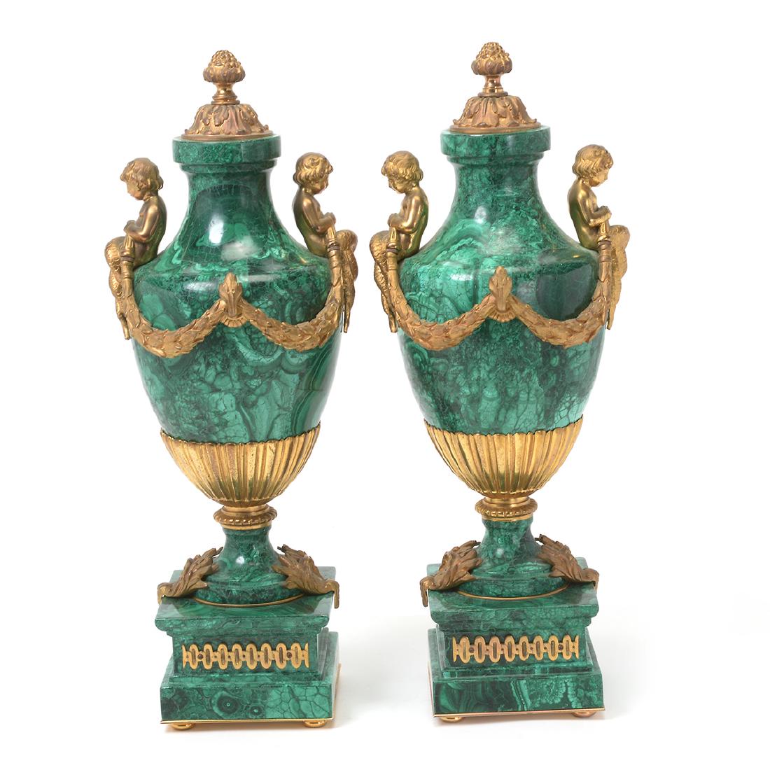 Pair of Louis XVI Style Gilt Bronze Mounted Malachite (1 of 7)