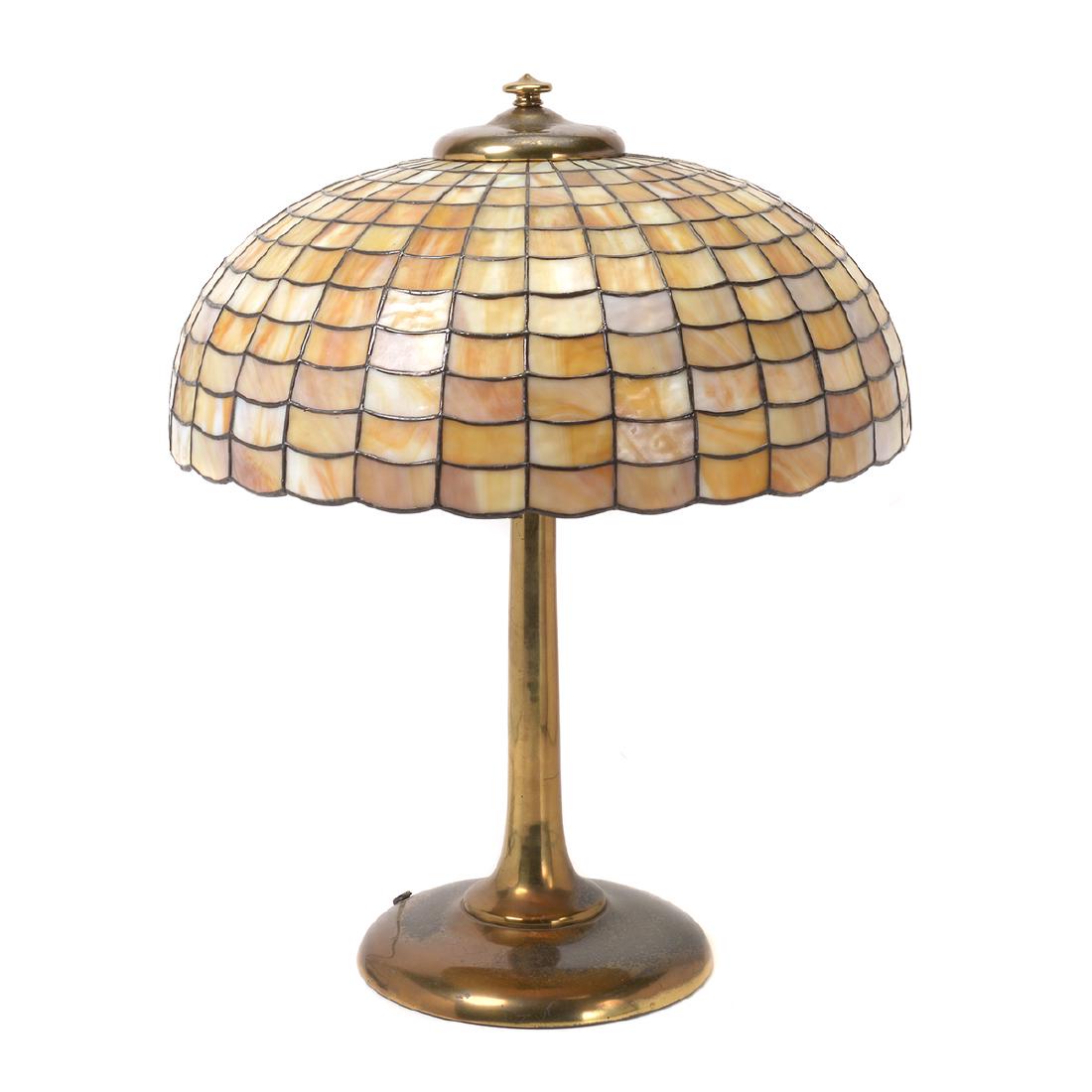 Brass Table Lamp with Round Slag Glass Shade (1 of 5)