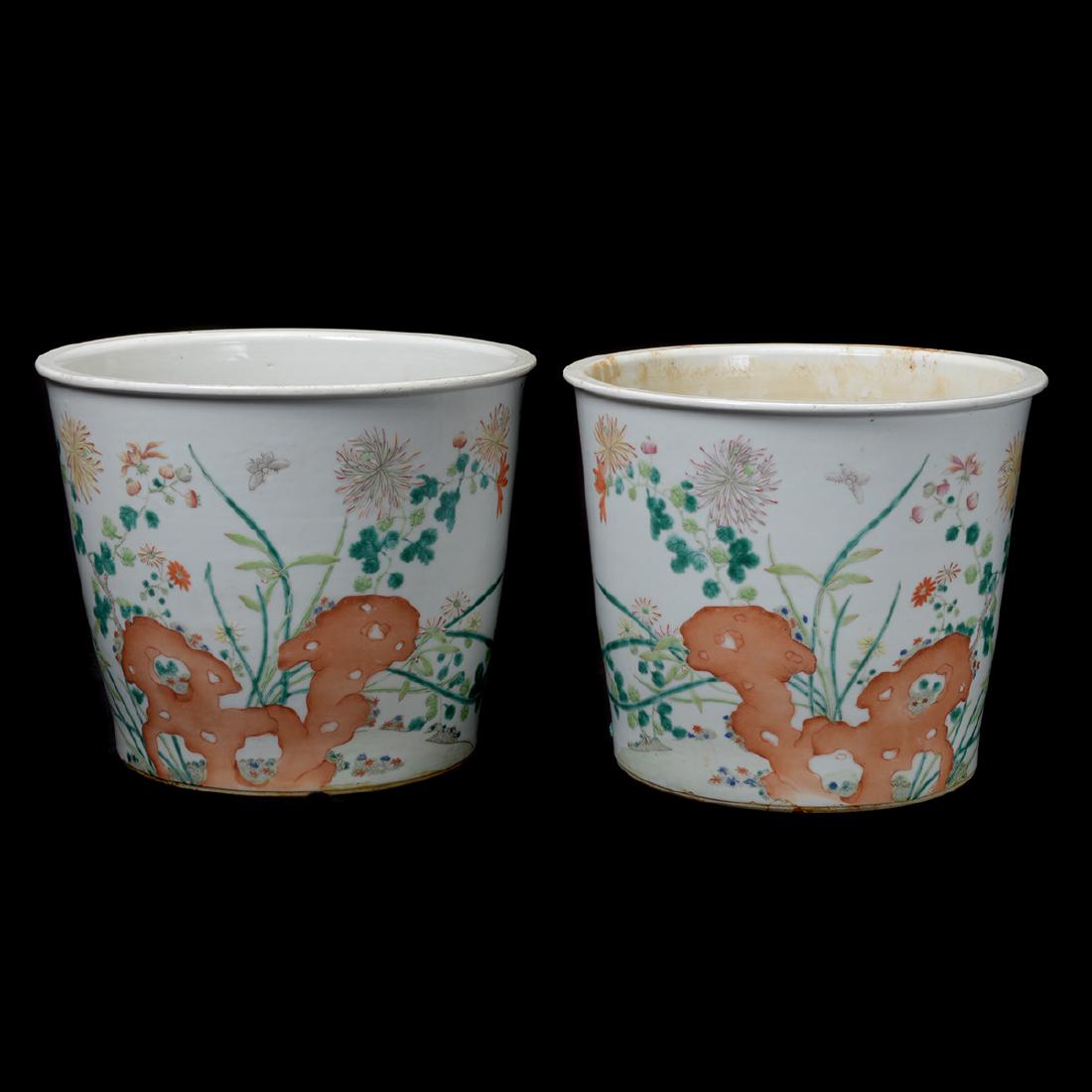 Pair of Famille Rose Cylindrical Planters, Late 19th C (1 of 6)