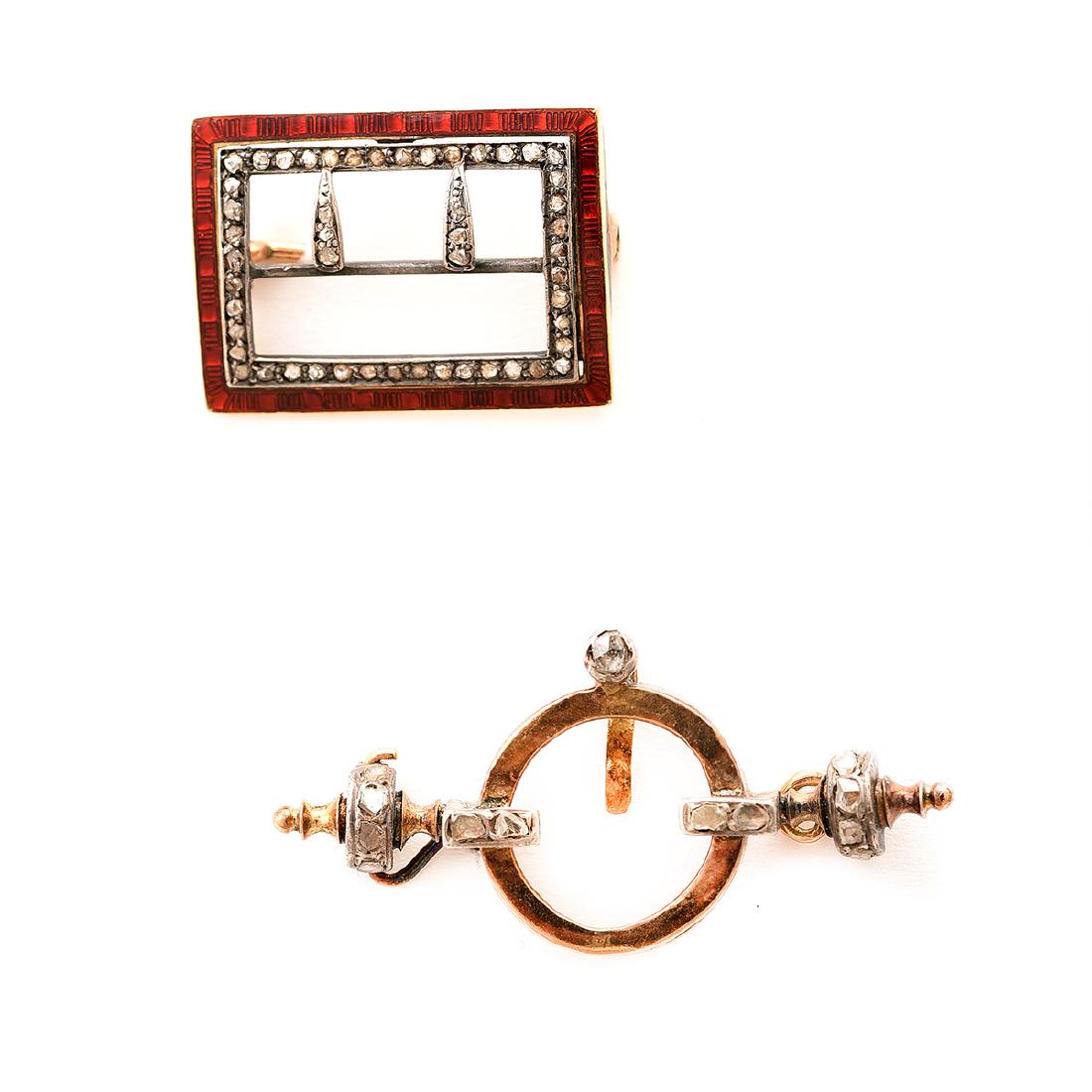 Collection of Two Diamond, Enamel, Silver-Topped, (1 of 4)