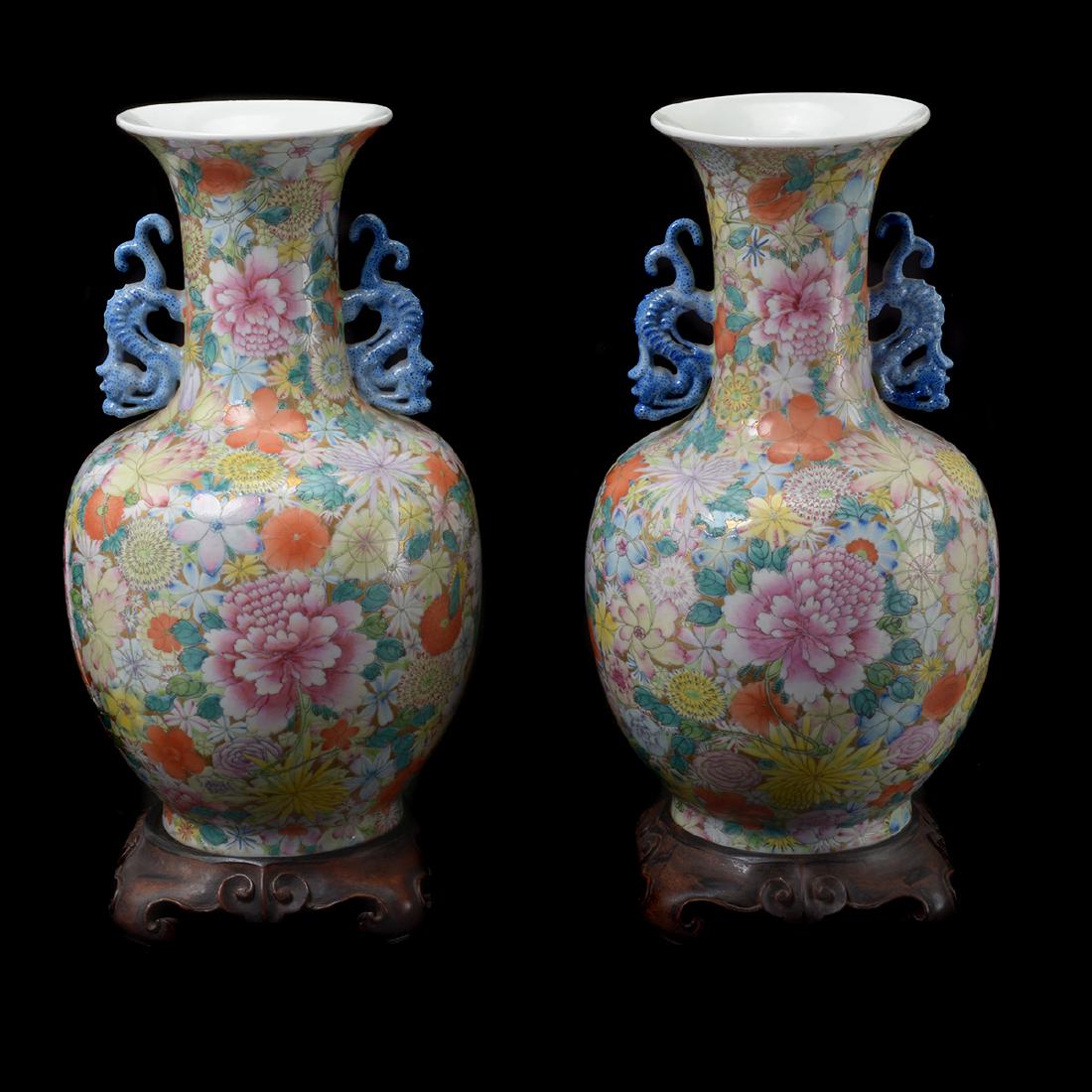 Pair of 'Mille Fleurs' Decorated Vases, Republic (1 of 6)